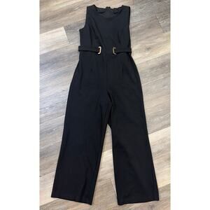 T Tahari Black Sleeveless Jumpsuit Gold Buckle Waist Women’s 6